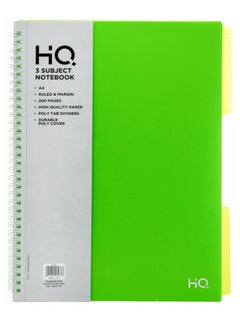 HQ A4 Size Three Subject Spiral Notebook 200 Pages Green  - Image 1