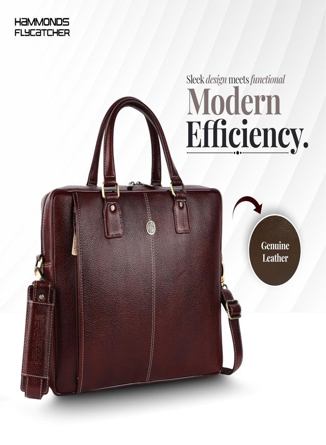 HAMMONDS FLYCATCHER Genuine Leather Office Bag for Men with Trolley Strap, 15.6 Inch Laptop Bag for Men, Adjustable Strap, Multi-Compartments, 1 Year Warranty - Office, Travel, Daily Use - Brown - Image 2