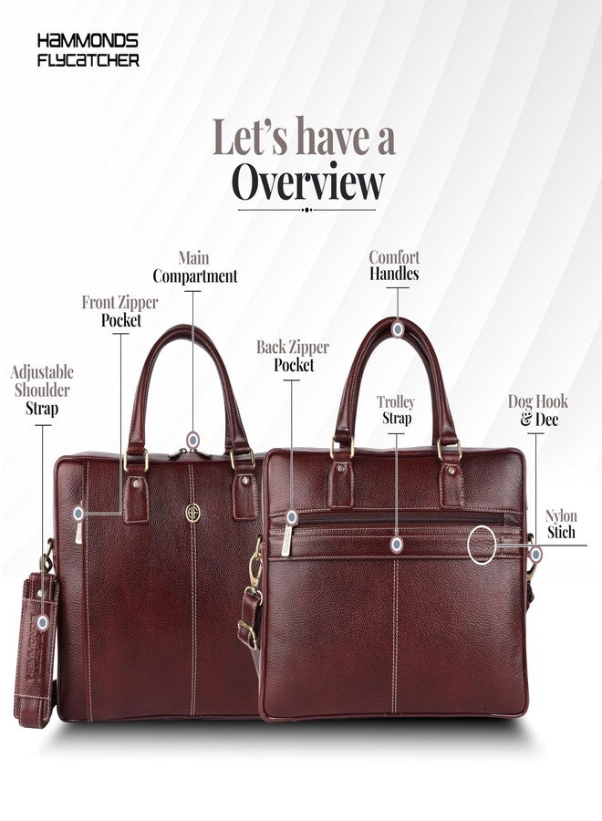 HAMMONDS FLYCATCHER Genuine Leather Office Bag for Men with Trolley Strap, 15.6 Inch Laptop Bag for Men, Adjustable Strap, Multi-Compartments, 1 Year Warranty - Office, Travel, Daily Use - Brown - Image 3