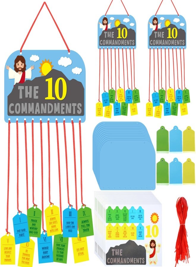 Kigeli 24 Sets Ten Commandments Mobile Craft Kits 10 Commandments Religious DIY Paper Stickers Crafts for Sunday School Christian Church Home Bible Activities VBS DIY Supplies - Image 1