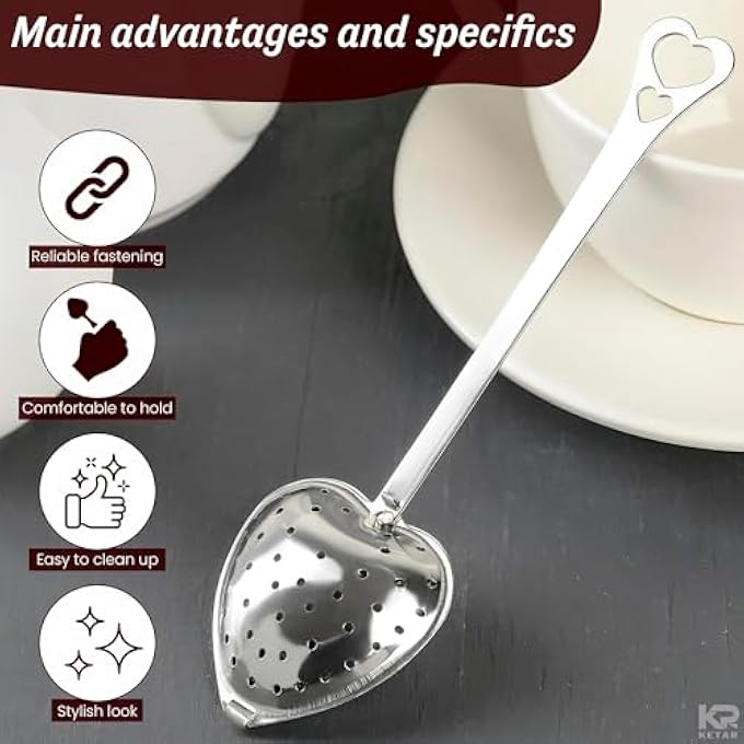 Bukela Tea Strainers For Loose Spoon 10Pcs Heart Tea Steeper Filter Fine Mesh Strainer Stainless Steel Diffuser Infuser Spoon Loose Steeper Infuser For Leaf Strainer - Image 4