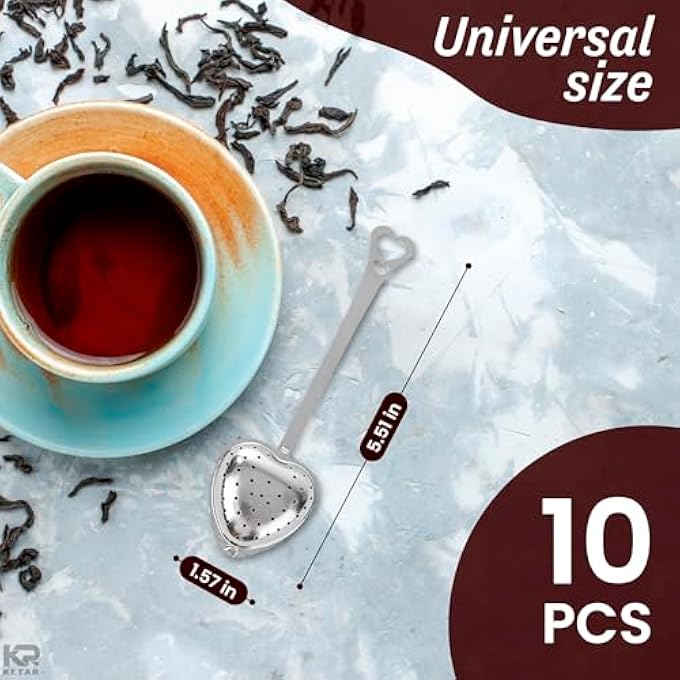 Bukela Tea Strainers For Loose Spoon 10Pcs Heart Tea Steeper Filter Fine Mesh Strainer Stainless Steel Diffuser Infuser Spoon Loose Steeper Infuser For Leaf Strainer - Image 2