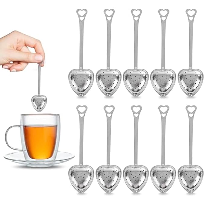 Bukela Tea Strainers For Loose Spoon 10Pcs Heart Tea Steeper Filter Fine Mesh Strainer Stainless Steel Diffuser Infuser Spoon Loose Steeper Infuser For Leaf Strainer - Image 1