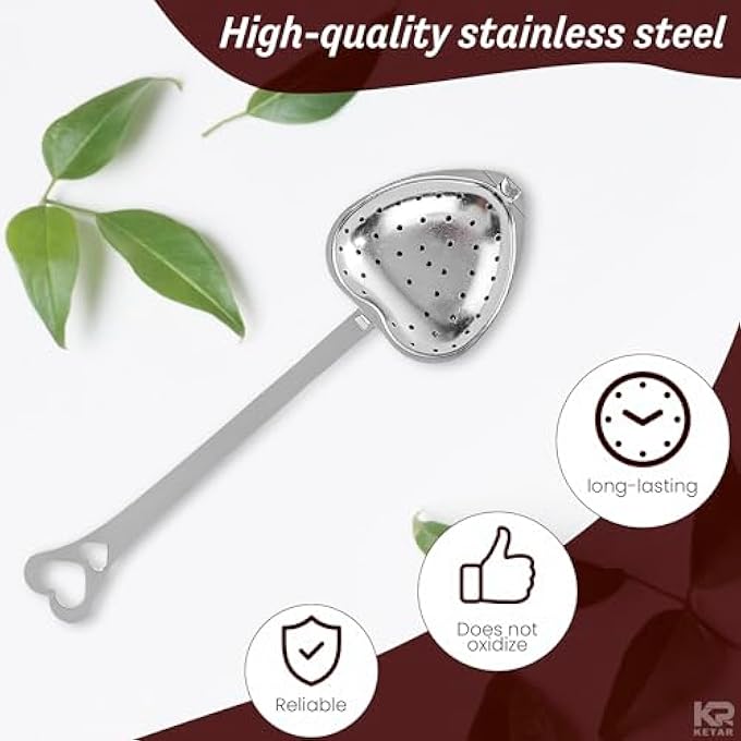 Bukela Tea Strainers For Loose Spoon 10Pcs Heart Tea Steeper Filter Fine Mesh Strainer Stainless Steel Diffuser Infuser Spoon Loose Steeper Infuser For Leaf Strainer - Image 3