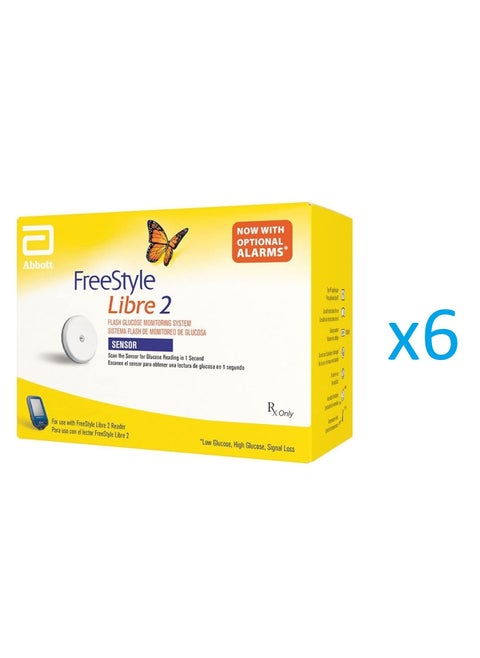 Freestyle Libre 2 System Waterproof Blood Glucose Monitor Sensor Kit (Pack of 6)