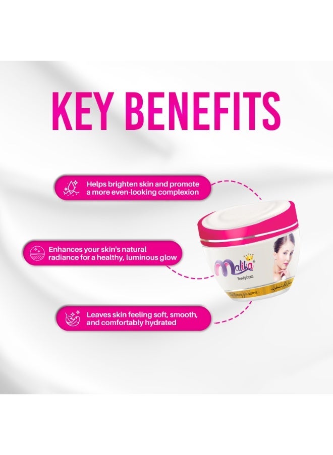 Malika Instant Glow Beauty Cream | Vitamin A & E | Brightening, Hydrating & Anti-Aging Night & Day Face Cream - Image 2