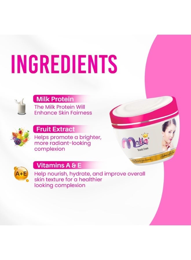 Malika Instant Glow Beauty Cream | Vitamin A & E | Brightening, Hydrating & Anti-Aging Night & Day Face Cream - Image 3