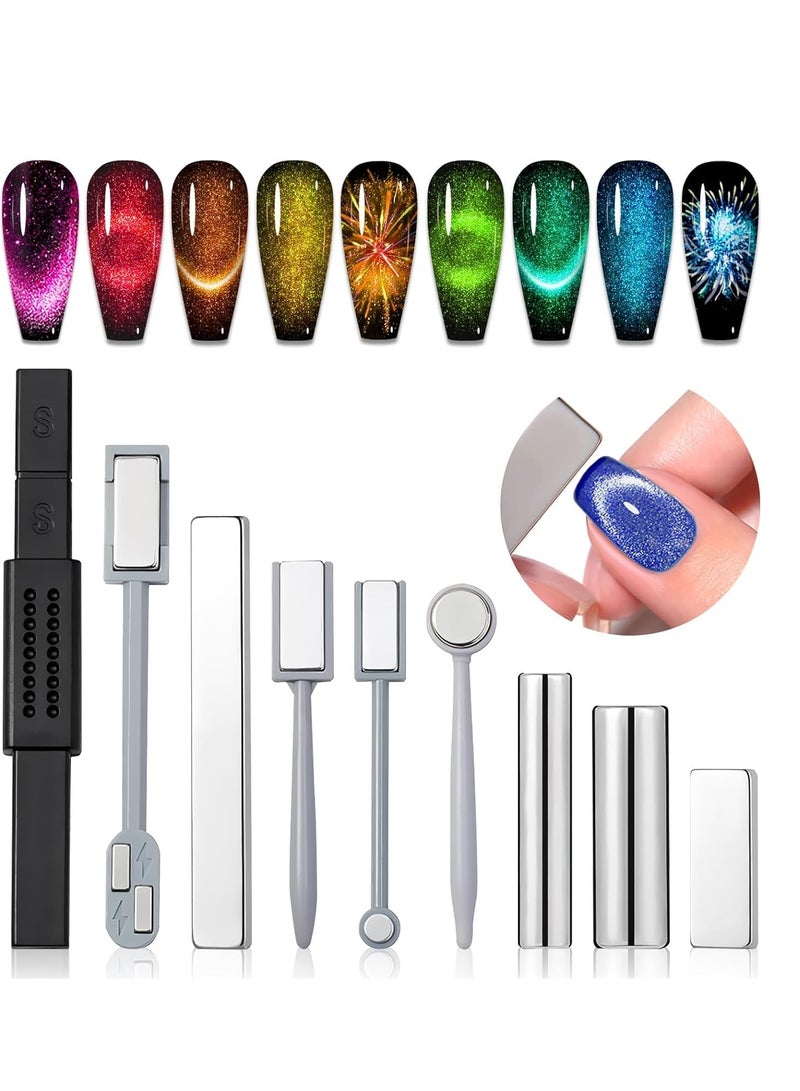 Excefore 9 قطع من أقلام مغناطيس أظافر عين القطة لأدوات فن أظافر عين القطة بتصميم متدرج مغناطيس أظافر عين القطة أعواد مغناطيس أظافر عين القط للنساء عصا مغناطيس لأدوات فن طلاء الأظافر المغناطيسية - Image 1