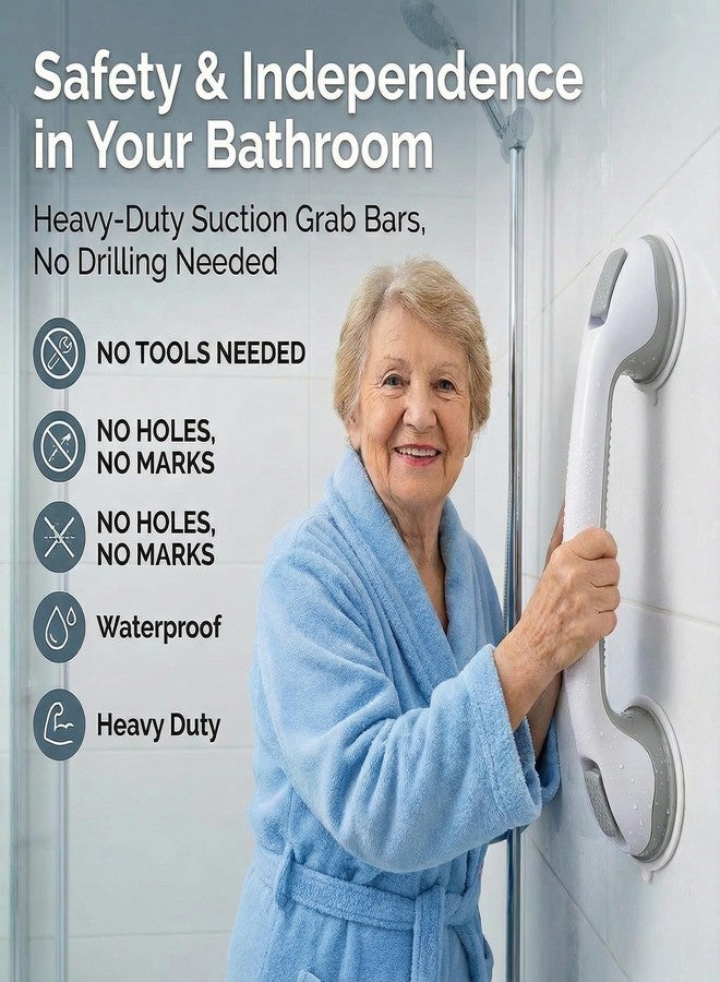 Inscool Shower Grab Bars for Seniors, Upgraded Bar with Powerful Suction, 15.8in Shower Handles for Elderly Suction, Removable Bathroom Handles for Elderly, Shower Safety Bars for Seniors on Smooth Surfaces - Image 2
