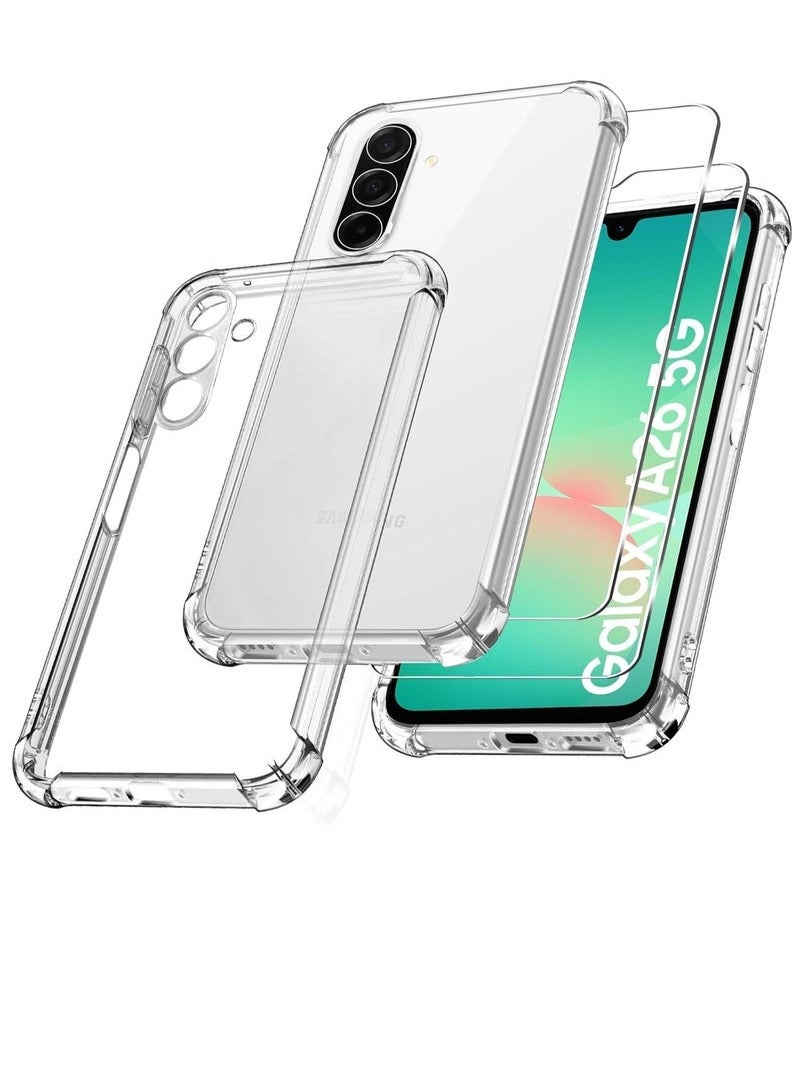 TIGER Samsung Galaxy A26 5G 2025 Shockproof Clear Case with 2-Pack Tempered Glass Screen Protector | Transparent Protective Bumper Cover with Edge-to-Edge Full Screen Coverage | Slim Anti-Yellow Case for Samsung A26 | Drop-Resistant & Scratch-Proof - Image 1