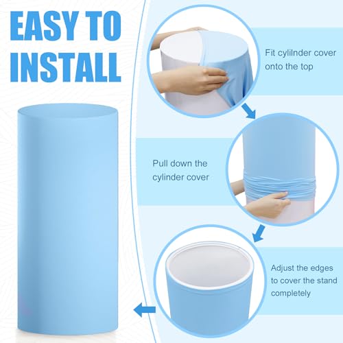 ROMANKAS Spandex Cylinder Cover Light Blue Cylinder Pedestal Cover 3Pcs Stretchy Cylinder Plinth Display Box Stand Cover Round Pedestal Covers Vintage Pillar Covers for Wedding Party Supplies - Image 4