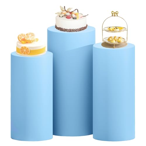 ROMANKAS Spandex Cylinder Cover Light Blue Cylinder Pedestal Cover 3Pcs Stretchy Cylinder Plinth Display Box Stand Cover Round Pedestal Covers Vintage Pillar Covers for Wedding Party Supplies - Image 5