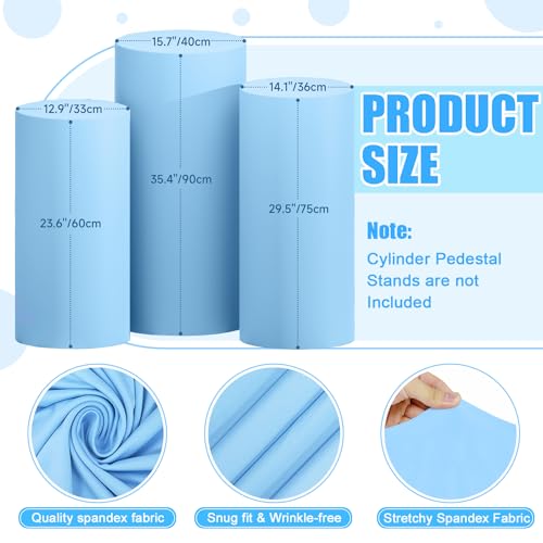 ROMANKAS Spandex Cylinder Cover Light Blue Cylinder Pedestal Cover 3Pcs Stretchy Cylinder Plinth Display Box Stand Cover Round Pedestal Covers Vintage Pillar Covers for Wedding Party Supplies - Image 3