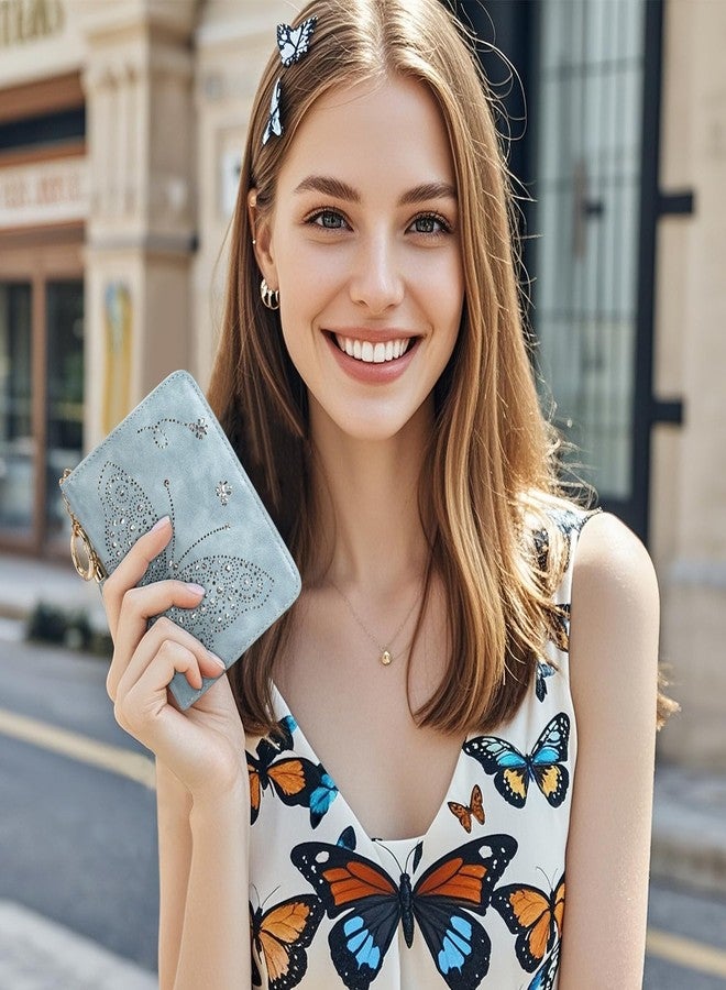 KITEVIUN محفظة نسائية من KITEVIUN، نحيفة ثنائية الطي، مزودة بتقنية RFID، وحامل بطاقات، وجيب للعملات المعدنية بسحاب، ومحفظة صغيرة الحجم وخفيفة الوزن مع نافذة لبطاقة الهوية، بتصميم أنيق وبسيط، لون أزرق، مقاس صغير، غربي - Image 4