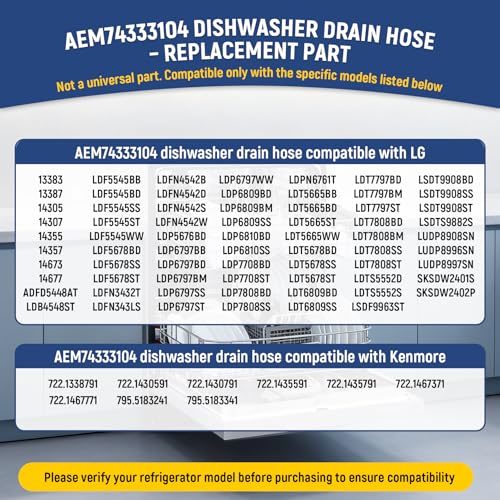 Ratiekc AEM74333104 AEM74333101 Dishwasher Drain Hose Compatible With LG Dishwasher Drain Hose LDF5545ST LDF5545BD LDF5545SS LDF5678ST LDFN4542S LDP6797ST Drain Hose Assembly Replacement AP7034217 PS16621806 - Image 3