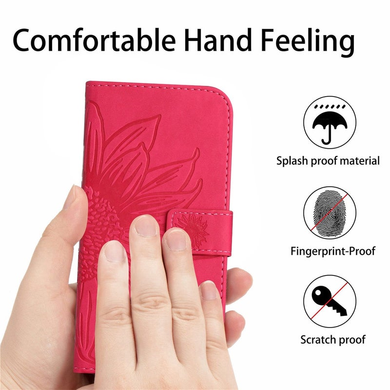 HuHa Protective Cover For OnePlus Nord CE4 Skin Feel Sun Flower Embossed Leather Phone Case with Lanyard(Rose Red) - Image 4