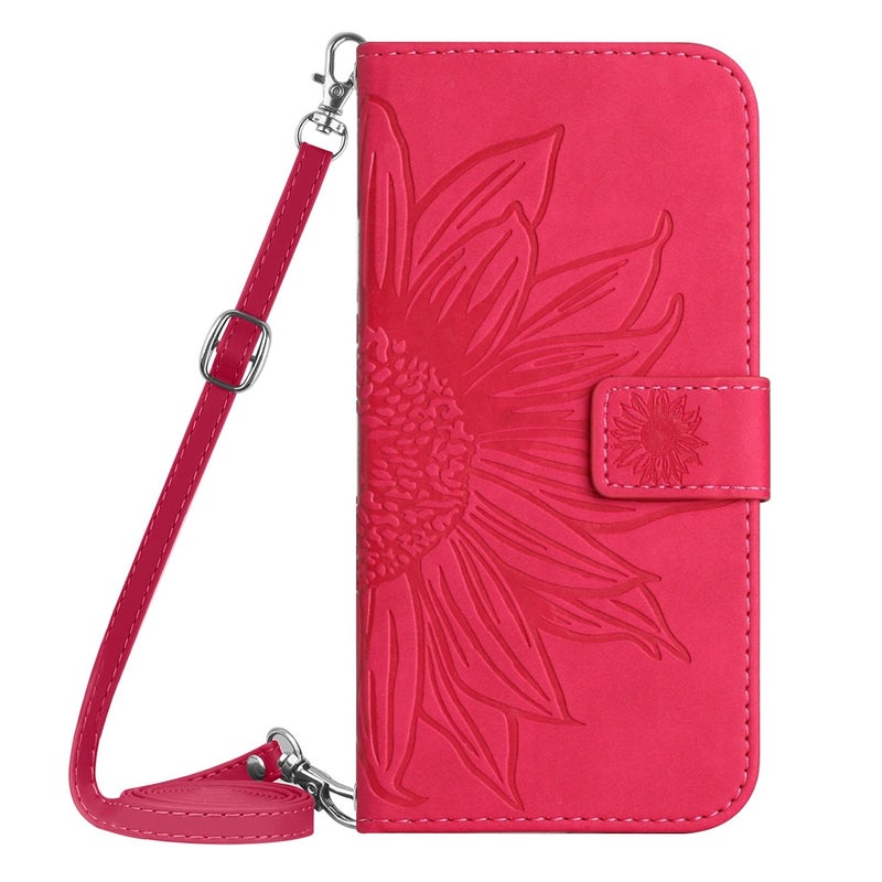 HuHa Protective Cover For OnePlus Nord CE4 Skin Feel Sun Flower Embossed Leather Phone Case with Lanyard(Rose Red) - Image 2