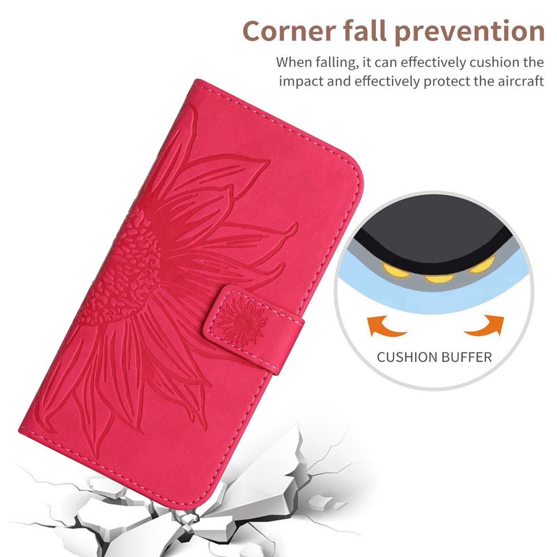HuHa Protective Cover For OnePlus Nord CE4 Skin Feel Sun Flower Embossed Leather Phone Case with Lanyard(Rose Red) - Image 5