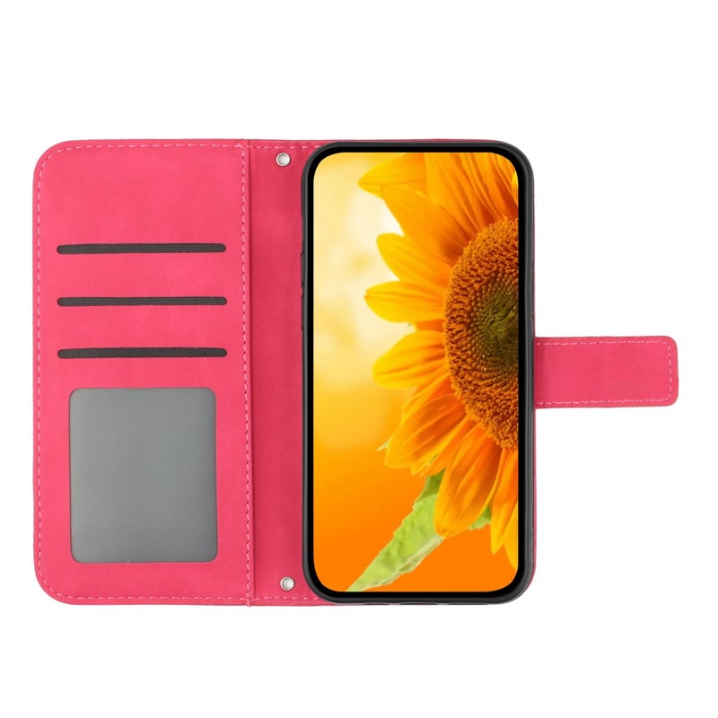 HuHa Protective Cover For OnePlus Nord CE4 Skin Feel Sun Flower Embossed Leather Phone Case with Lanyard(Rose Red) - Image 3