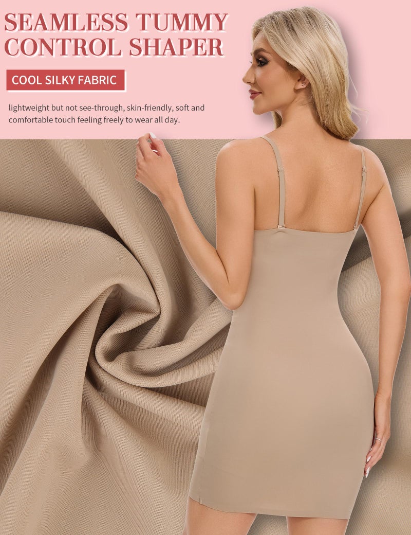 SLIMBELLE Shapewear Slips For Under Dress Deep V Neck Adjustable Strap Tummy Control Full Slip Seamless Shaper For Women Nude S - Image 4