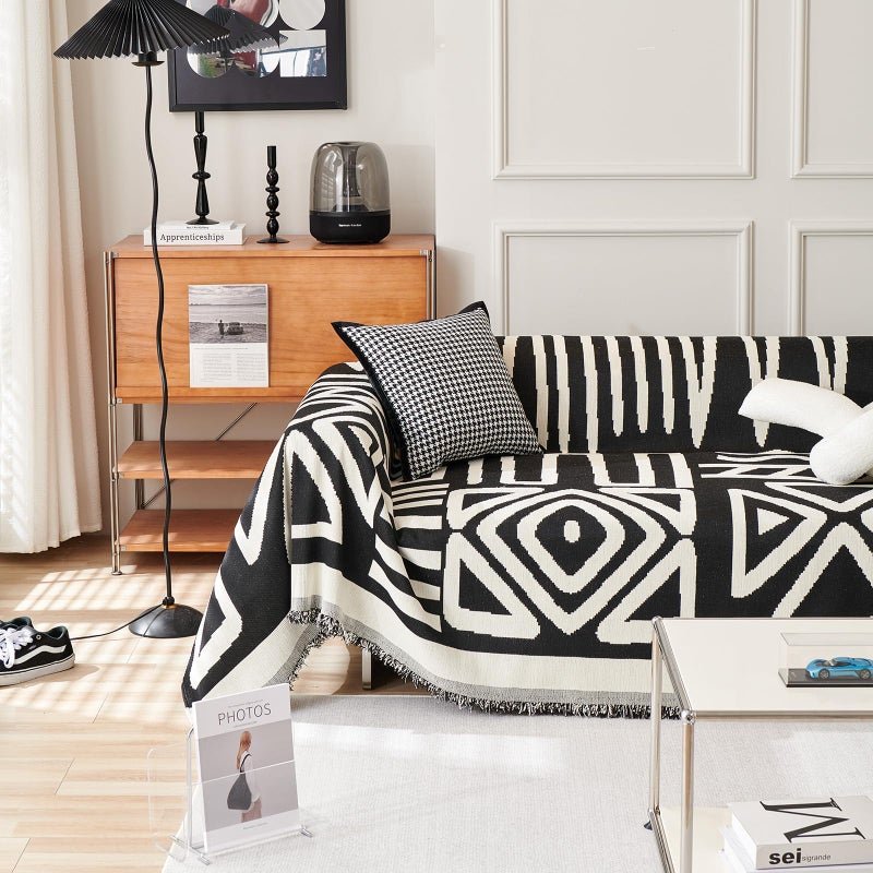 HANDONTIME Boho Sofa Covers for Dogs Black Couch Sofa Covers for 3 Cushion Couch Sofa Beige Chenille Sofa Slipcover Washable Sectional l Shaped Covers Pets Protector Furniture Covers 91 X150