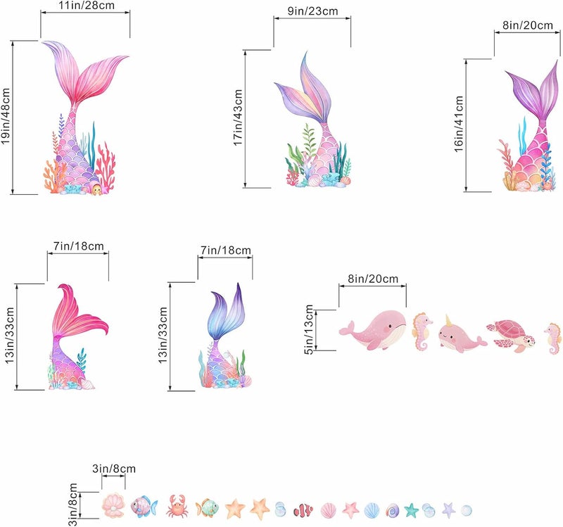 ARS Mermaid Tail Wall Stickers for Girls: Peel and Stick Under The Sea Wall Decals for Girl Room Baby Bedroom Nursery - Ages 1-12 Years Vinyl Decor - Image 4