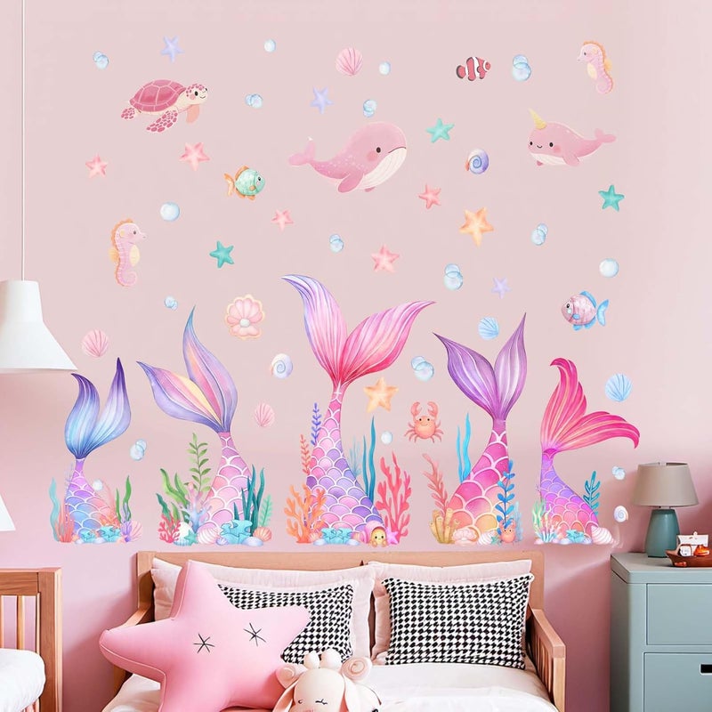 ARS Mermaid Tail Wall Stickers for Girls: Peel and Stick Under The Sea Wall Decals for Girl Room Baby Bedroom Nursery - Ages 1-12 Years Vinyl Decor - Image 3
