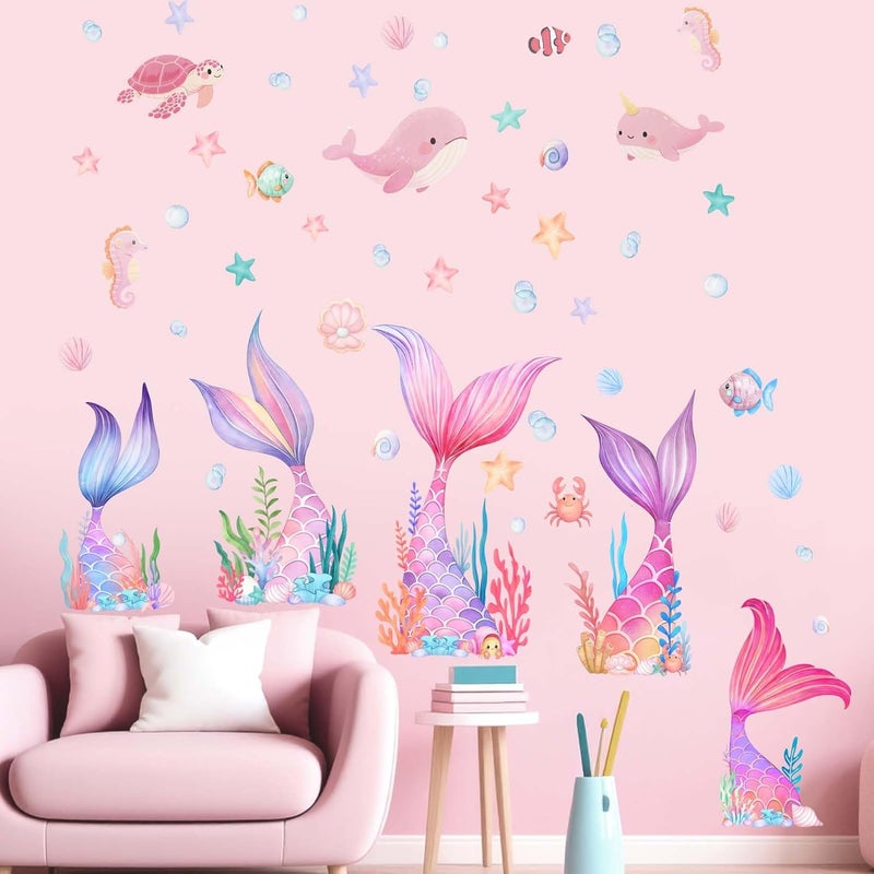 ARS Mermaid Tail Wall Stickers for Girls: Peel and Stick Under The Sea Wall Decals for Girl Room Baby Bedroom Nursery - Ages 1-12 Years Vinyl Decor - Image 2