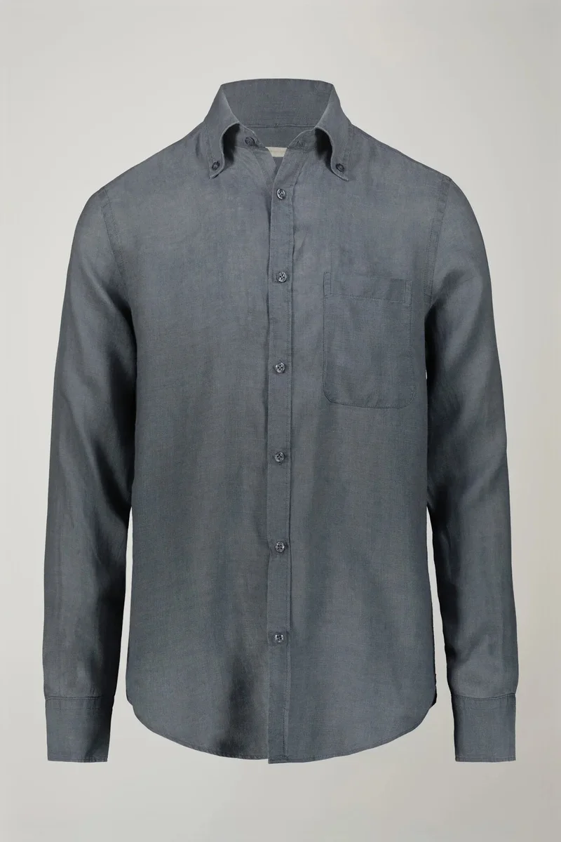 Doppelganger Men's casual shirt button down collar 100% linen comfort fit - Steel
