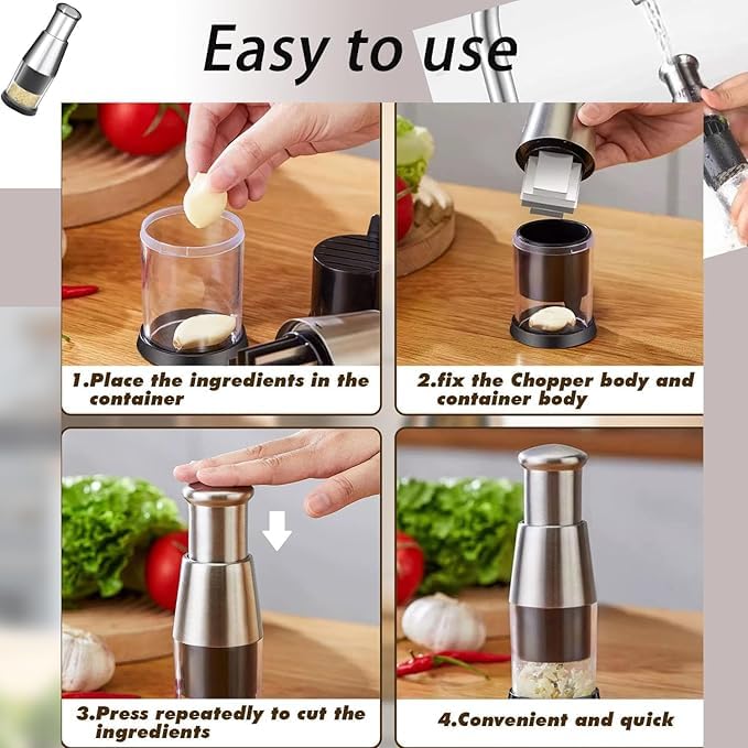 VPGS HandPressed Stainless Steel Kitchen Crusher Multifunctional Manual Garlic Press Stainless Steel Handheld Food Chopper Garlic Press for Chopping Garlic Onions Peppers Fruits - Image 5