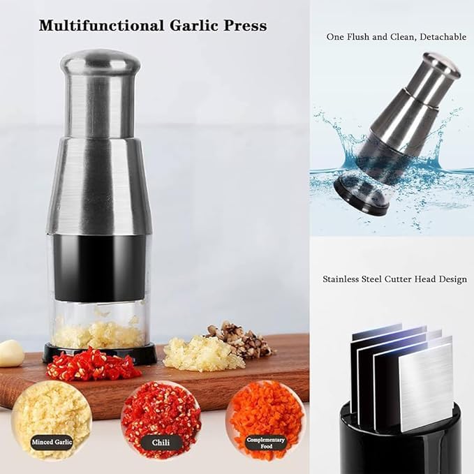 VPGS HandPressed Stainless Steel Kitchen Crusher Multifunctional Manual Garlic Press Stainless Steel Handheld Food Chopper Garlic Press for Chopping Garlic Onions Peppers Fruits - Image 2