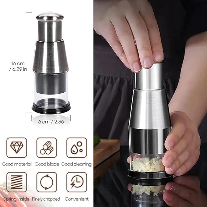 VPGS HandPressed Stainless Steel Kitchen Crusher Multifunctional Manual Garlic Press Stainless Steel Handheld Food Chopper Garlic Press for Chopping Garlic Onions Peppers Fruits - Image 3