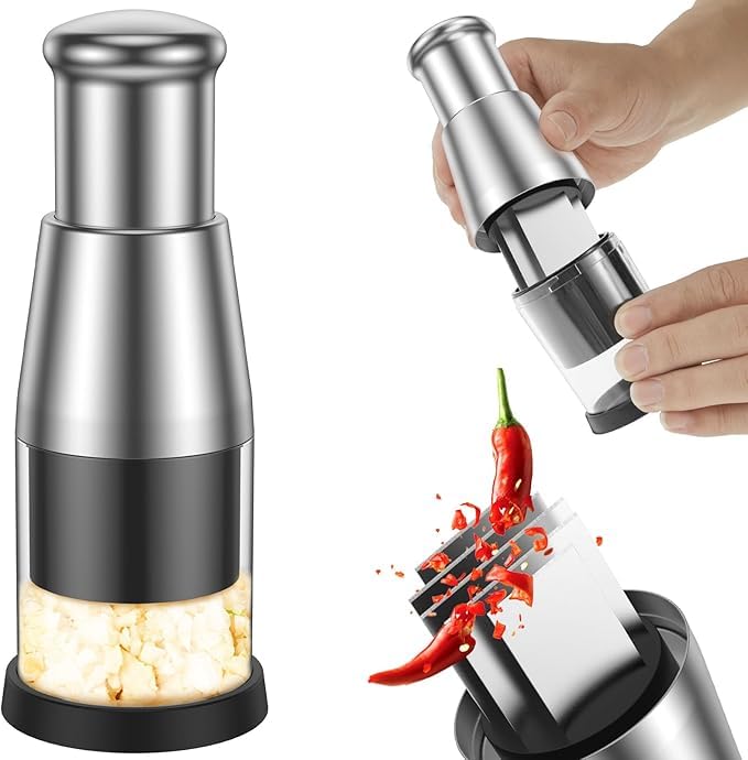 VPGS HandPressed Stainless Steel Kitchen Crusher Multifunctional Manual Garlic Press Stainless Steel Handheld Food Chopper Garlic Press for Chopping Garlic Onions Peppers Fruits - Image 1