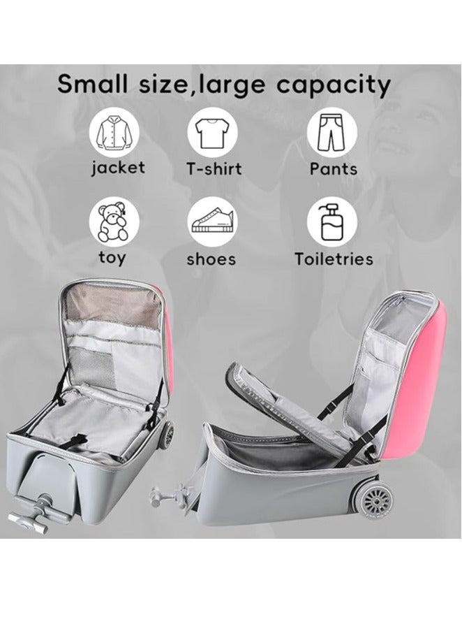 Kids Ride-on Suitcase, 20 Inch Carry-On Travel Luggage with Child Seat Design, Hardside Rolling Detachable Boarding Luggage with Wheels, 2-in-1 Trolley Case & Baby Stroller for Boys Girls (Pink L)  - Image 5