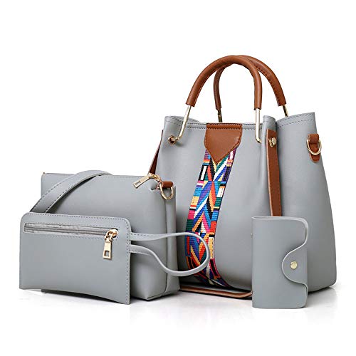 AlwaySky Women Handbag Set 4 in 1 Soft PU Leather Top Handle Bag, Tote Bag, Shoulder Bags Crossbody Bag Wallet Purse Set (Gray) - Image 4