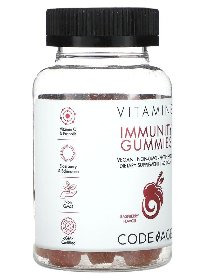 Codeage Vitamins Immunity Gummies Vegan Non-GMO Pectin Based Raspberry 60 Gummies - Image 2