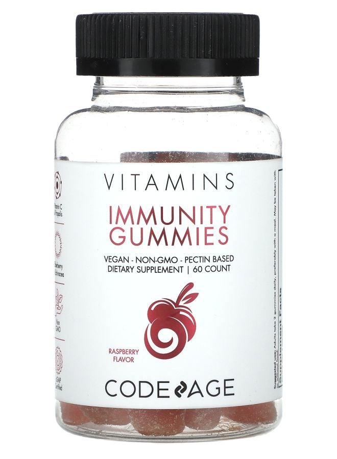 Codeage Vitamins Immunity Gummies Vegan Non-GMO Pectin Based Raspberry 60 Gummies - Image 1