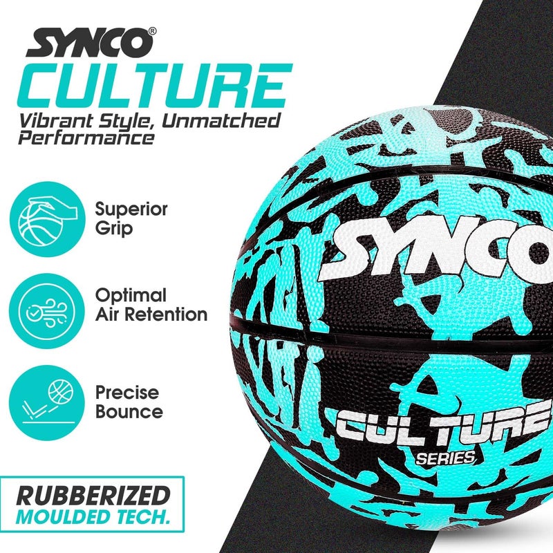 synco Culture Series Basketball (Size-5) | Moulded Technology | 8 Panel | for Indoor & Outdoor Games & Training | Ideal for Boys/Girls Age 9-11 Years (Blue Black) - Image 4