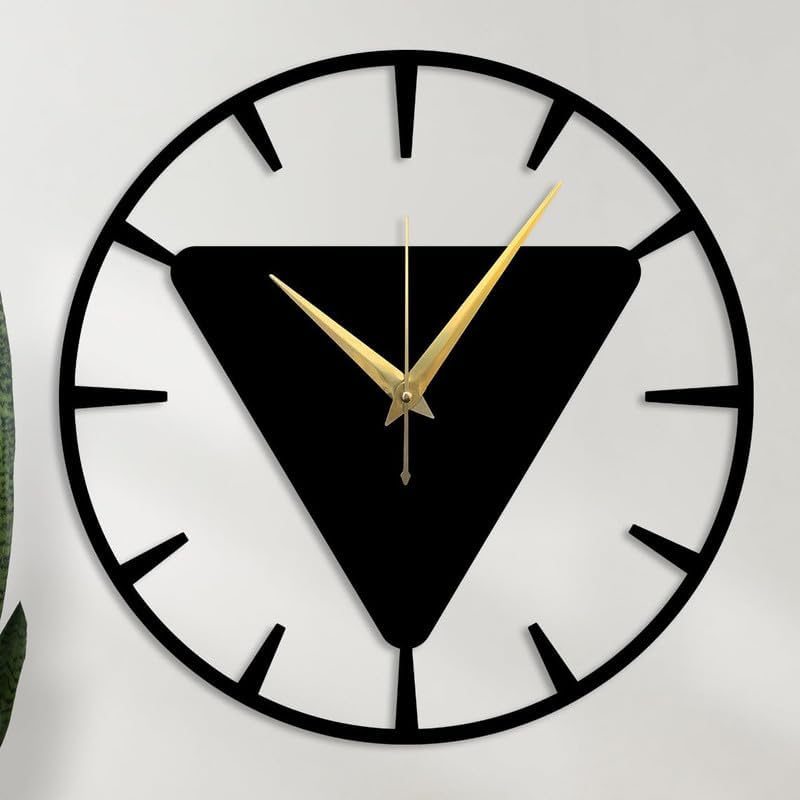 Dcloud Antique Triangle Metal Wall Clock 155 Inch Designer Stylish Clock for Living Room Bedroom Office Kitchen Home and Hall Antique Big Size Modern Wall Watch for Home Decor Black - Image 1