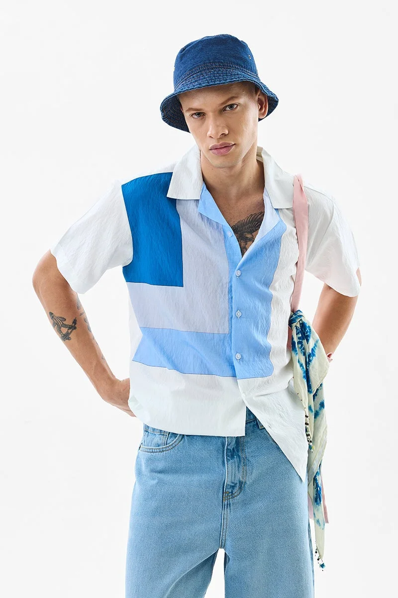 سنيتش White Colour Blocked Half Sleeve Boxy Shirt