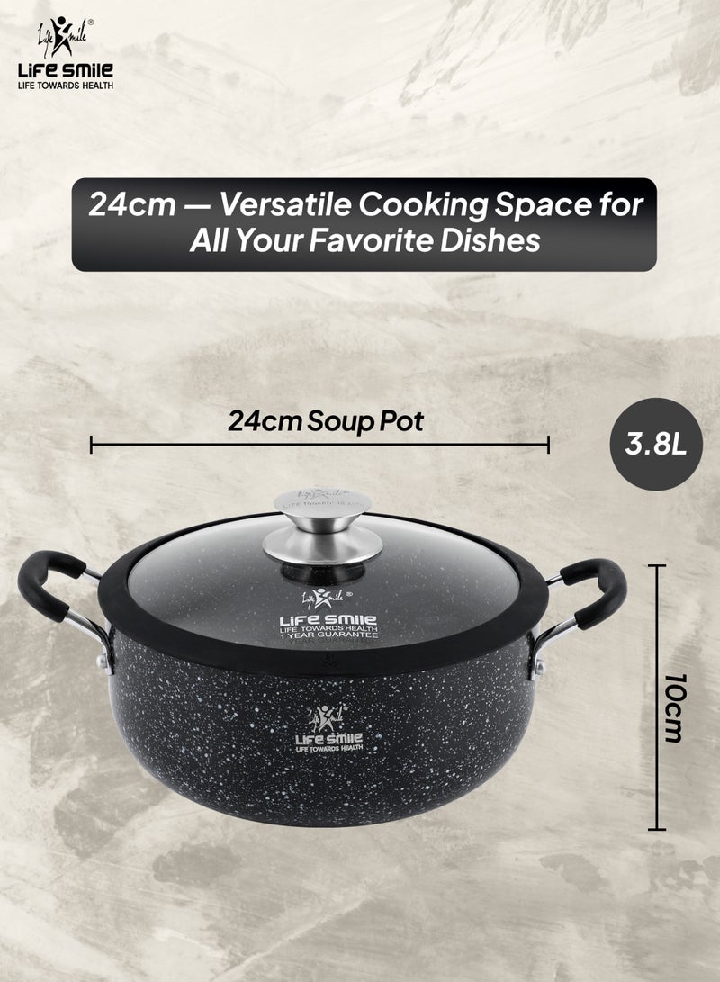 Life Smile Granite Non-Stick Soup Pot-3.8L with Glass Lid-Large Cooking Pot with Heat Resistant Handles-Multi-Layer Granite Non stick Cookwares - Image 3