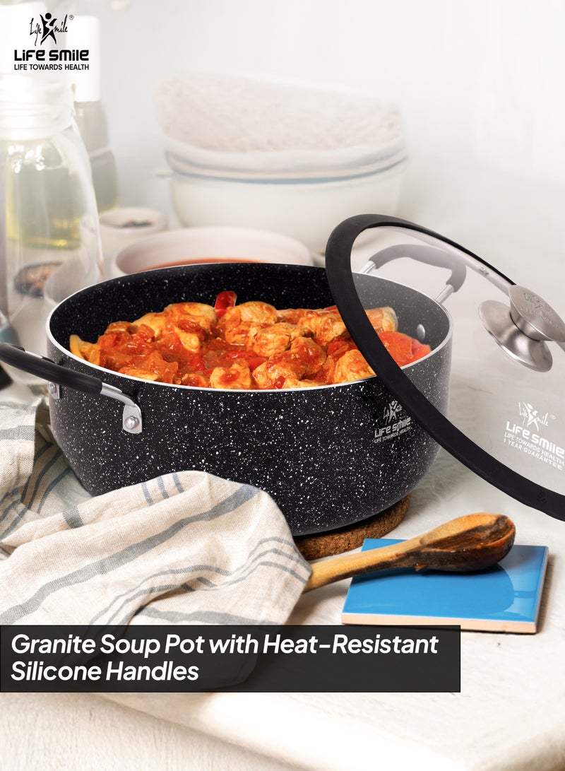 Life Smile Granite Non-Stick Soup Pot-3.8L with Glass Lid-Large Cooking Pot with Heat Resistant Handles-Multi-Layer Granite Non stick Cookwares - Image 5