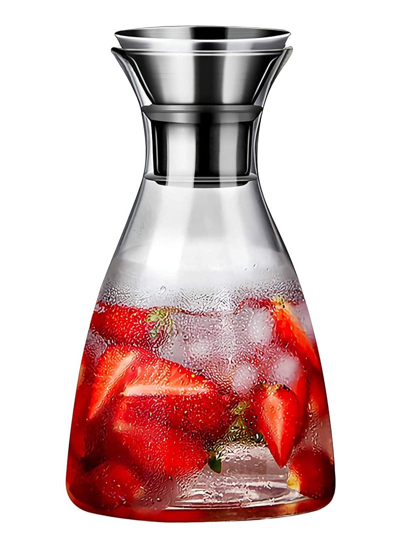 AUTOYSUR 37/54 Oz Glass Drip-free Carafe with Stainless Steel Flip-top Lid, Hot and Cold Glass Water Pitcher, Tea/Coffee Maker, Iced Tea, Beverage Pitcher As Well As for Decanting,Serving Wine (1600 ml / 54oz)  - Image 1