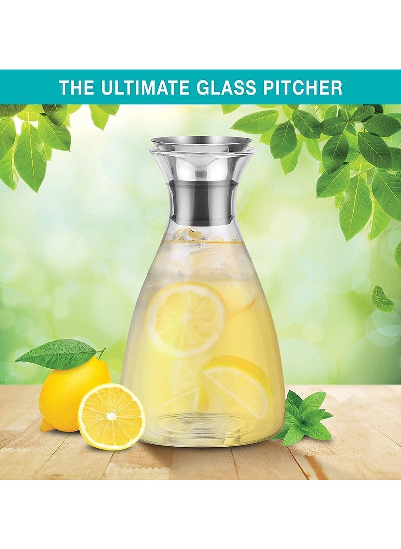 AUTOYSUR 37/54 Oz Glass Drip-free Carafe with Stainless Steel Flip-top Lid, Hot and Cold Glass Water Pitcher, Tea/Coffee Maker, Iced Tea, Beverage Pitcher As Well As for Decanting,Serving Wine (1600 ml / 54oz)  - Image 5