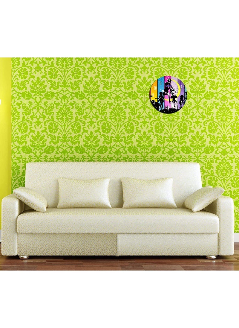 KARTIK Kartik Printed Colorful Girls Designer Round Wooden Wall Clock Without Glass for Your Home/Living Room/Bedroom/Kitchen and Office (Multicolor, 11X11 inches)  - Image 2