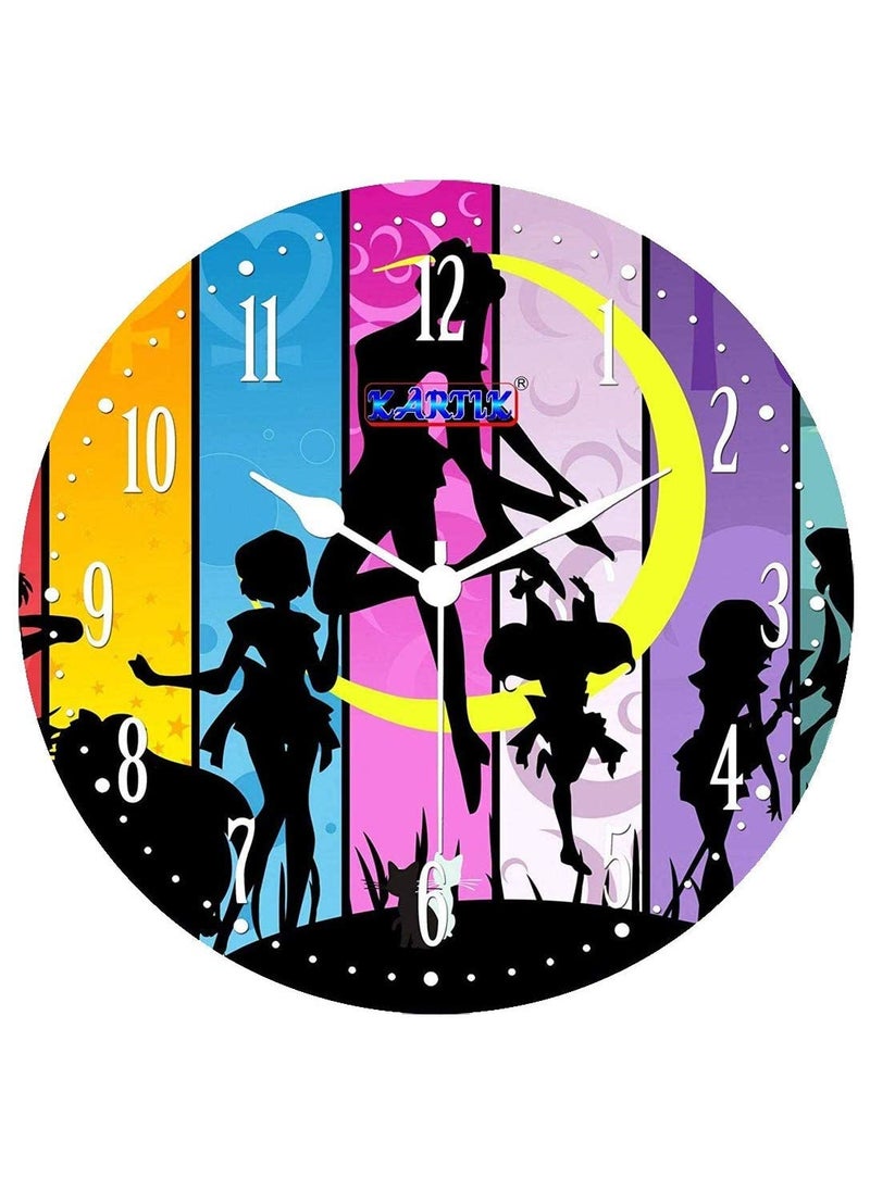 KARTIK Kartik Printed Colorful Girls Designer Round Wooden Wall Clock Without Glass for Your Home/Living Room/Bedroom/Kitchen and Office (Multicolor, 11X11 inches)  - Image 1