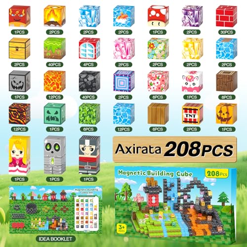 Axirata مجموعة كتل البناء المغناطيسية Axirata 208 قطعة للأطفال من عمر 3 سنوات - Image 5