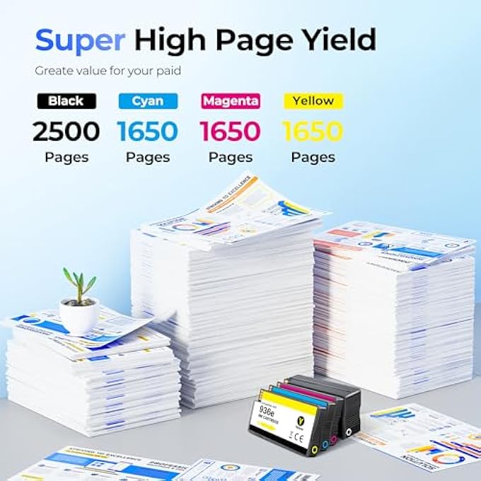 936E HIGH YIELD 936 INK CARTRIDGES FOR HP PRINTERS HP936 936XL REPLACEMENT FOR HP 936 INK CARTRIDGES COMBO PACK WORK FOR HP OFFICEJET PRO 9125E 9135E 9730E 9130E 9720E 9122E 9128E PRINTERS, 4 PACK - Image 3
