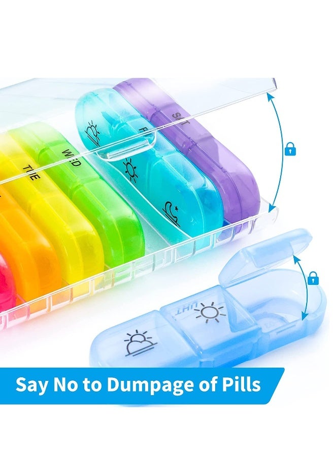 NIBEMINENT Weekly Pill Organizer 3 Times A Day, Portable Travel Pill Box 7 Day with Large Compartments, Portable Travel Pill Case for Vitamins, Medicine, Fish Oils, Supplements (Transparent shell, Color Box) - Image 2