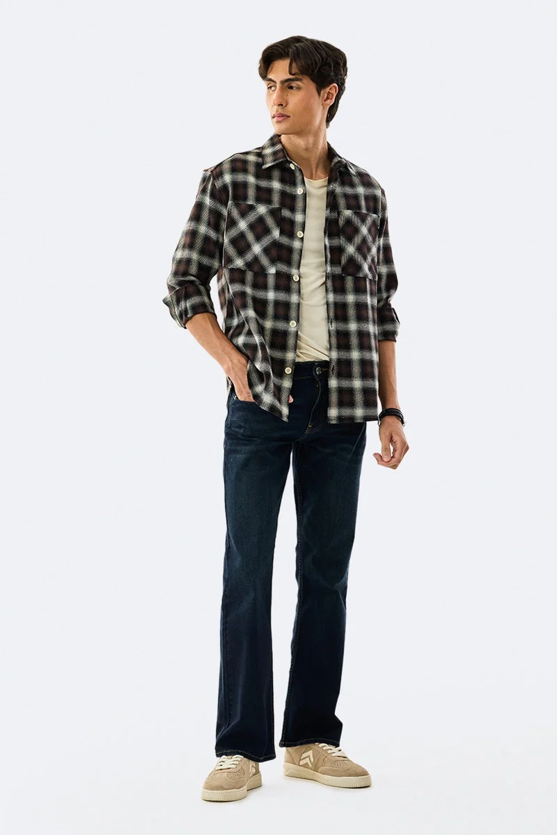 SNITCH Brown Checkered Long Sleeve Relaxed Overshirt